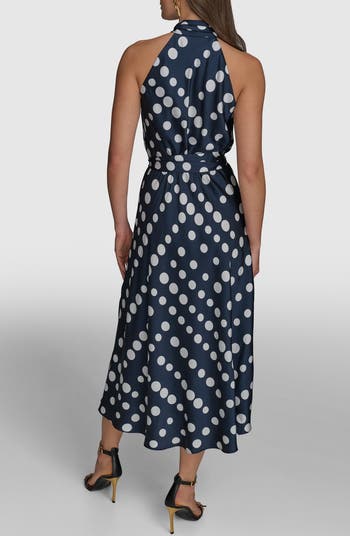 【Donna Karan New York】Polka Dot High-Neck Dress Donna Karan New York Petite Polka-Dot Halter Midi Dress - Macy's