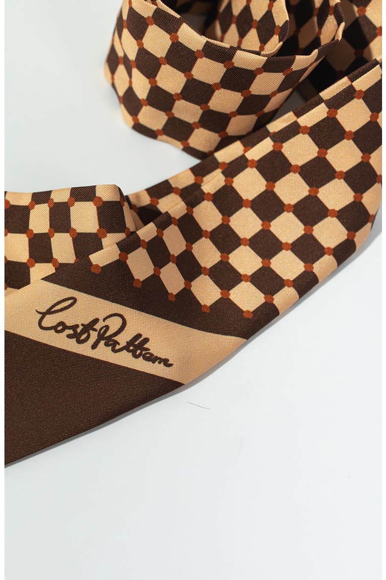 Checkerboard Skinny Silk Scarf, Alternate, color, COFFEE