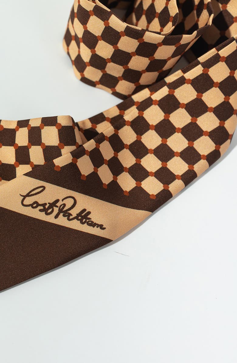 Lost Pattern Checkerboard Skinny Silk Scarf, Alternate, color, Coffee