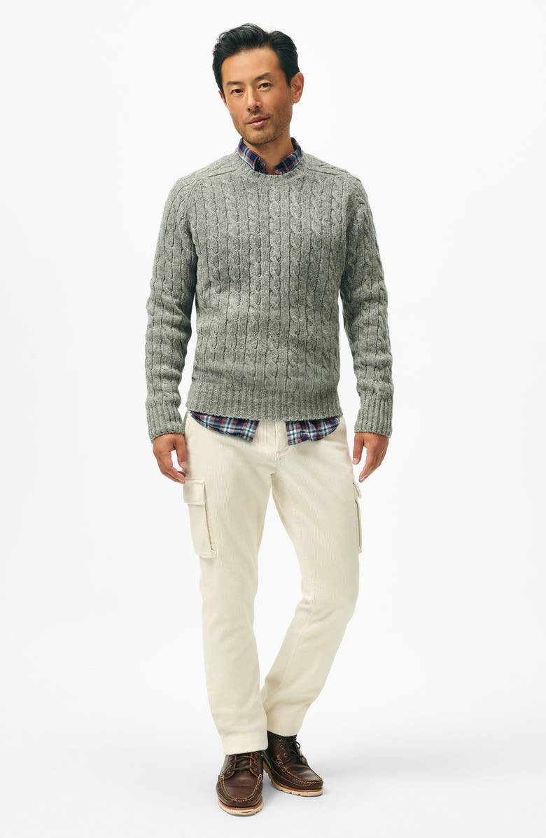 Brooks Brothers Shetland Cabled Wool Crewneck Sweater, Alternate, color,