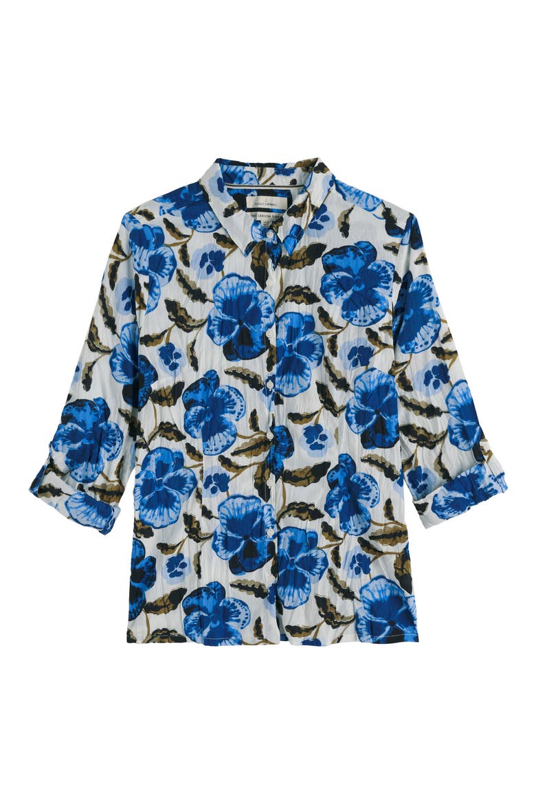Larissa Crinkled Floral Organic Cotton Button-Up Shirt, Alternate, color, SPRING PANSY CHALK