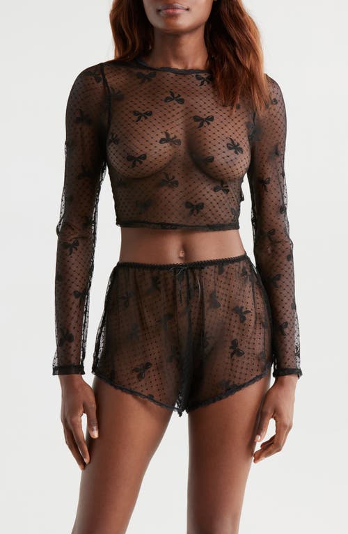 Kilo Brava Bow Dotted Mesh Crop Top In Black