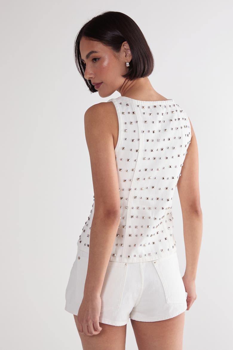 Studded Denim Corset Top, Alternate, color, White