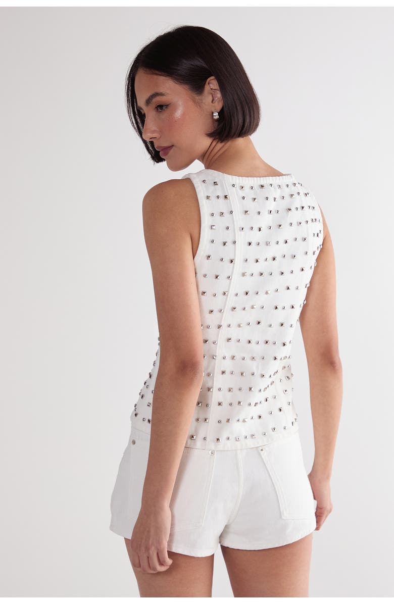 NASTY GAL Studded Denim Corset Top, Alternate, color, White