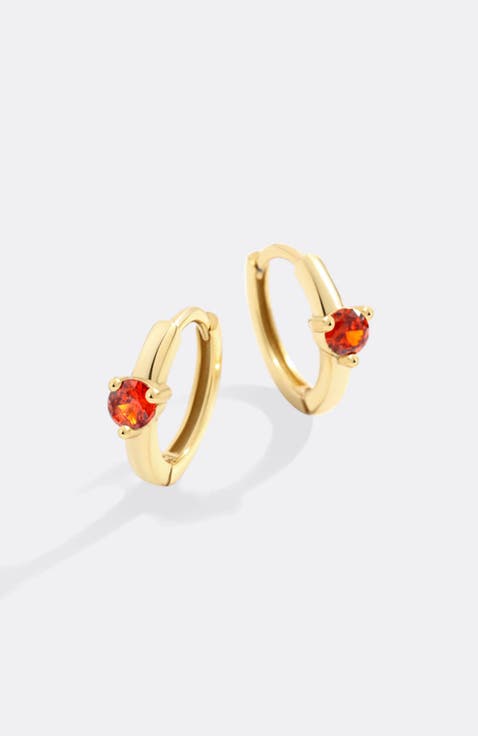 Solitaire Birthstone Huggie Hoop Earrings