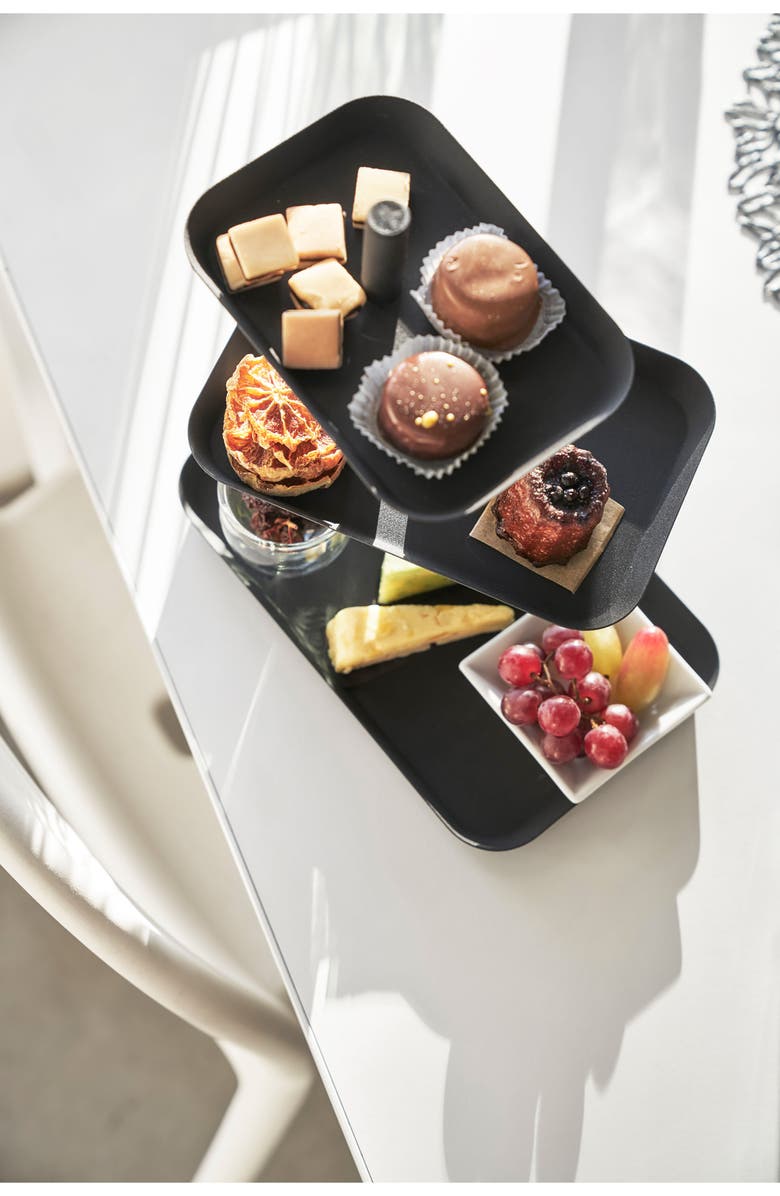 Yamazaki Tower Three-Tier Steel Serving Stand, Alternate, color, Black