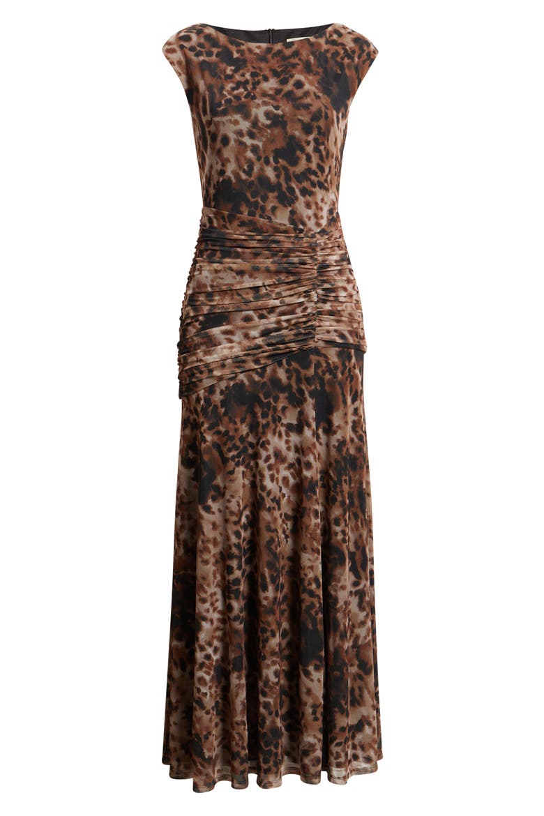 Shirred Side Midi Dress, Alternate, color, BLK BROWN