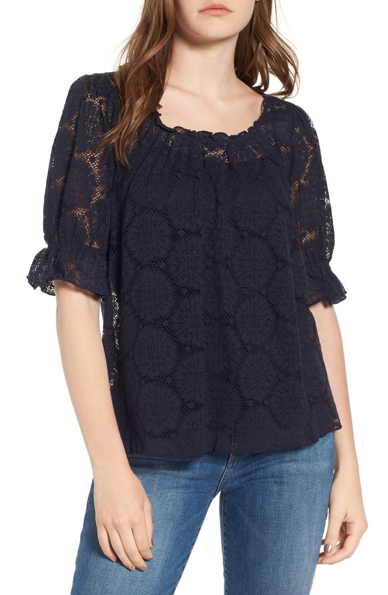 Hinge Puff Sleeve Lace Top, Main, color,