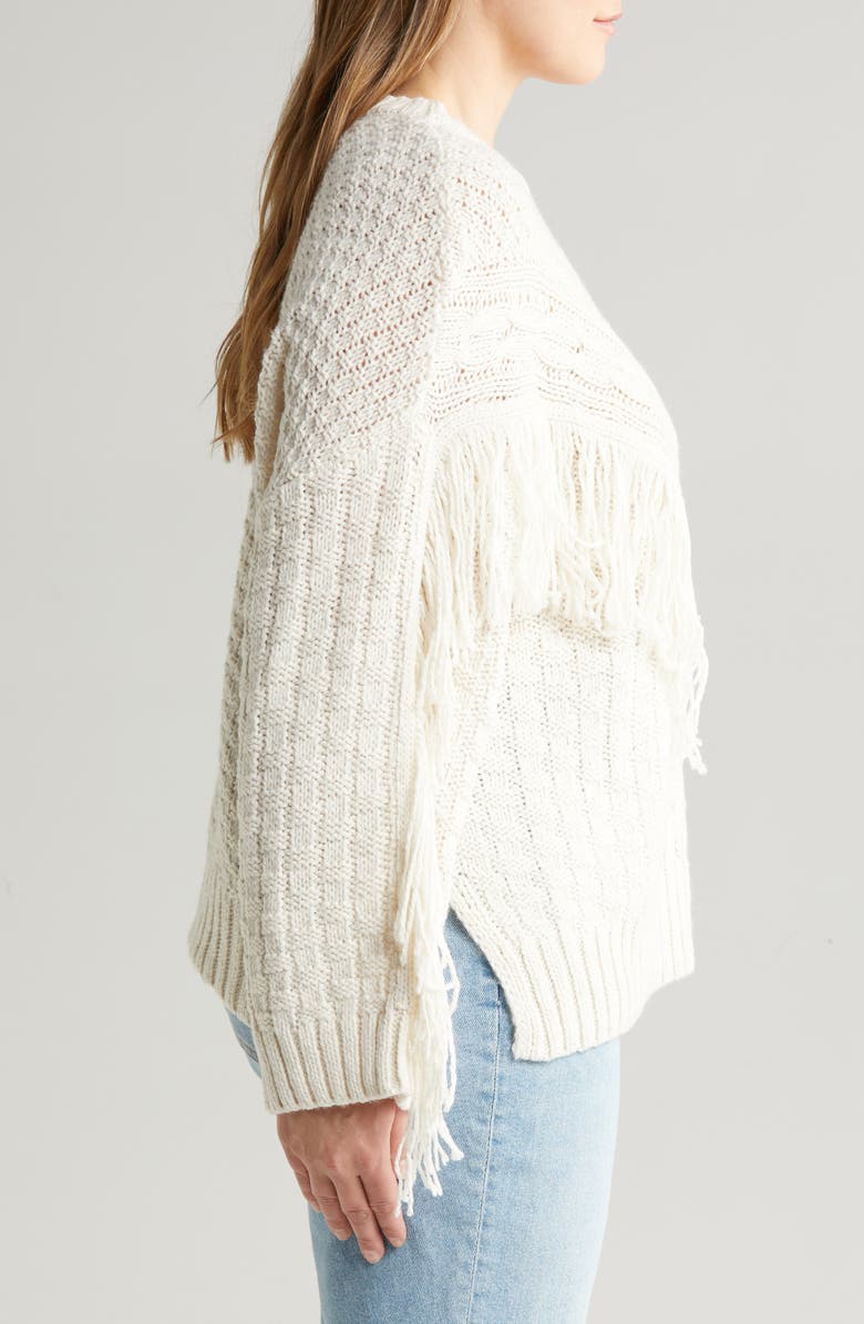 ASOS DESIGN Curve Cable & Fringe Sweater, Alternate, color, Cream