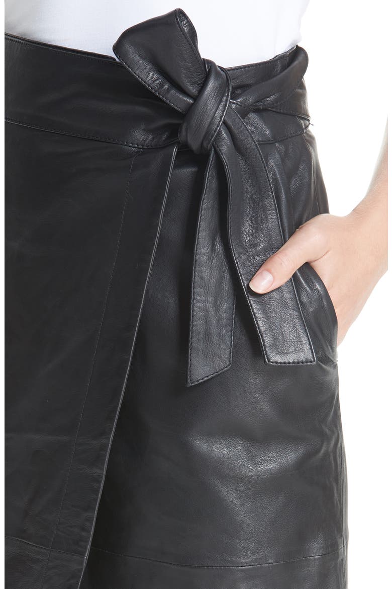 Magic Wrap Leather Skirt, Alternate, color, BLACK