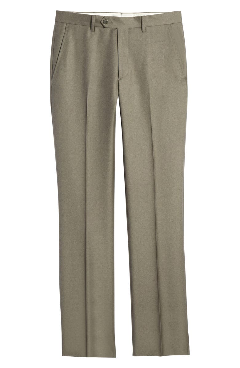 Santorelli Roma Flat Front Loro Piana Wool Serge Dress Pants, Alternate, color, Grey