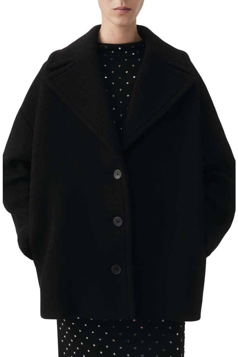 Selection Oversize Short Wool Blend Coat, Main, color, BLACK