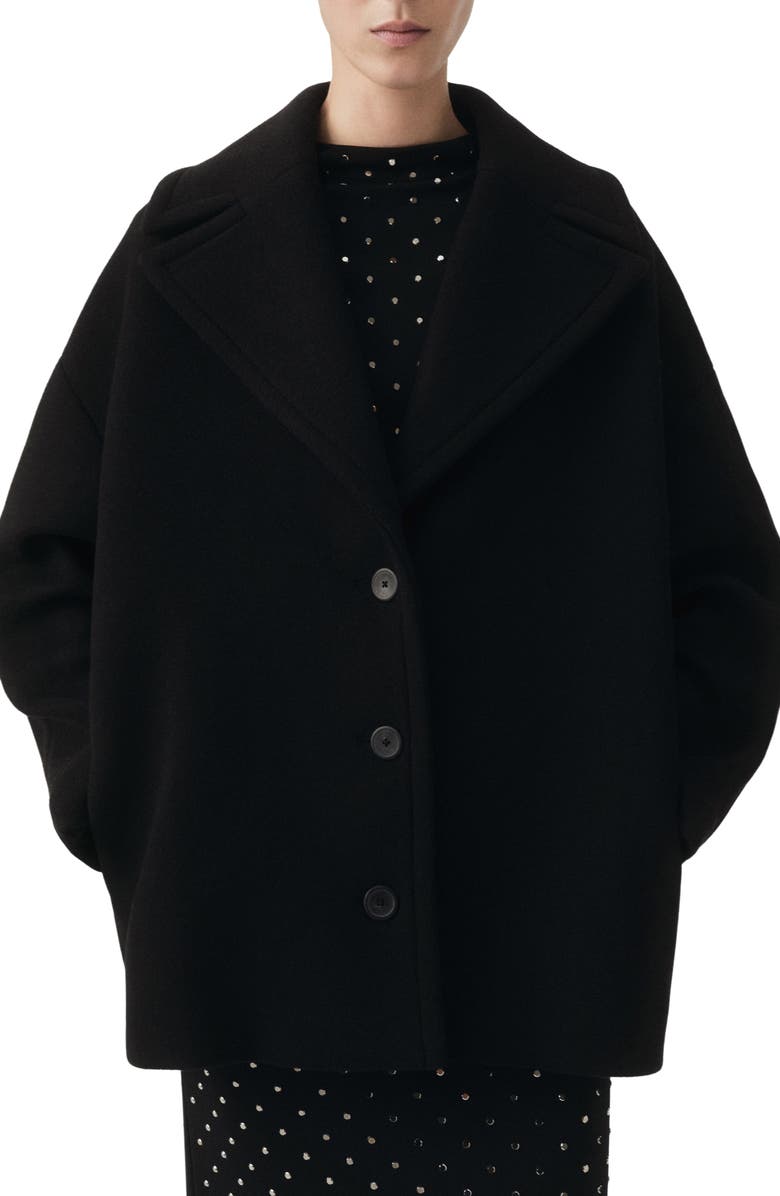 MANGO Selection Oversize Short Wool Blend Coat, Main, color, Black