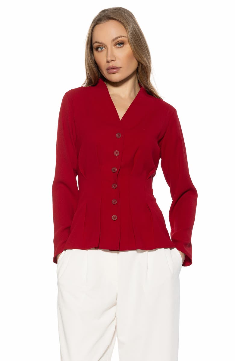 Alexia Admor Amaris Cinched Waist Button-Up Shirt, Alternate, color, Red