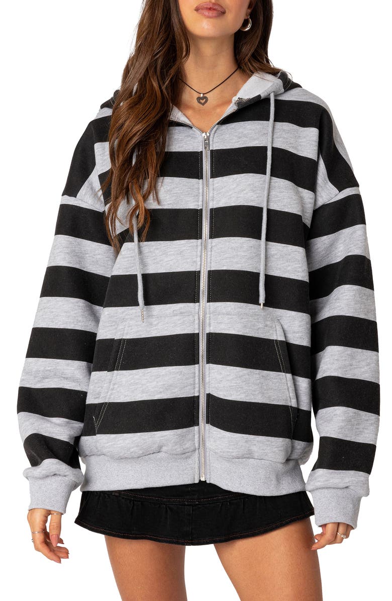 EDIKTED Maritza Oversize ZIp Hoodie, Main, color, Gray-Melange