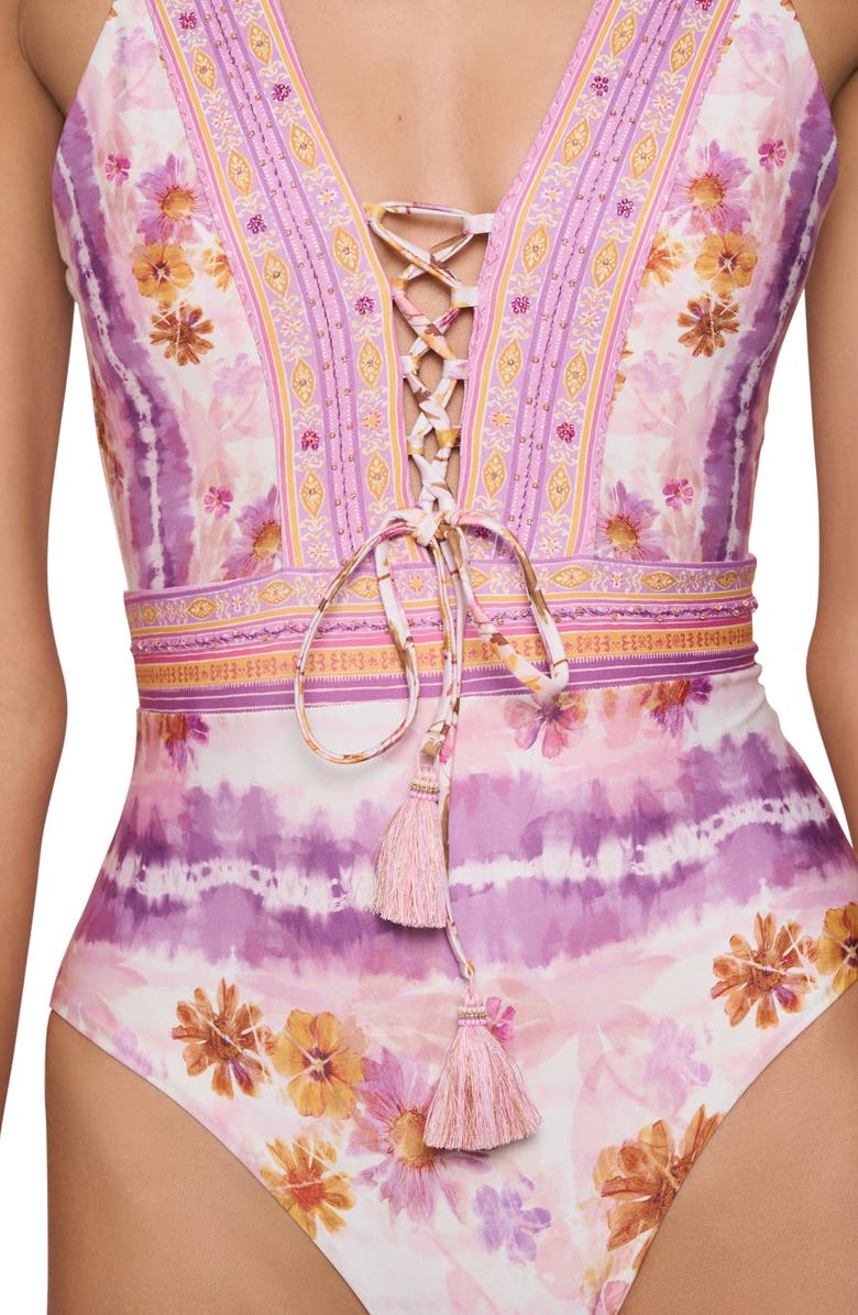 Cosita Linda Plunge Neck One-Piece Swimsuit, Alternate, color, Orchid Smoke