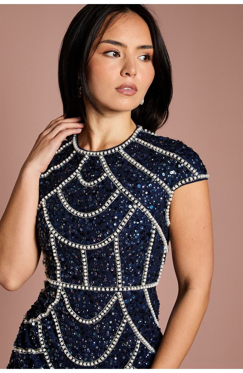 Coast Petite Embellished Midi Dress, Alternate, color, Navy