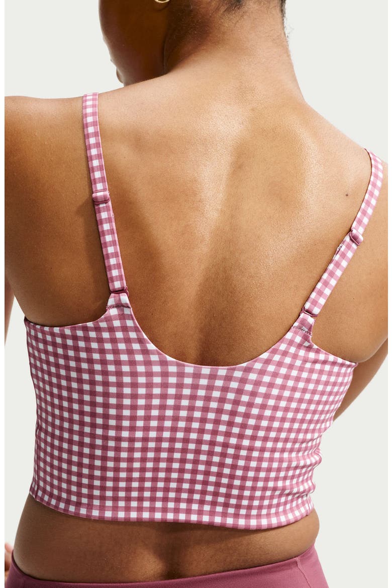 One Dri-FIT Padded Longline Gingham Sports Bra, Alternate, color, PINK SMOKE/ WHITE
