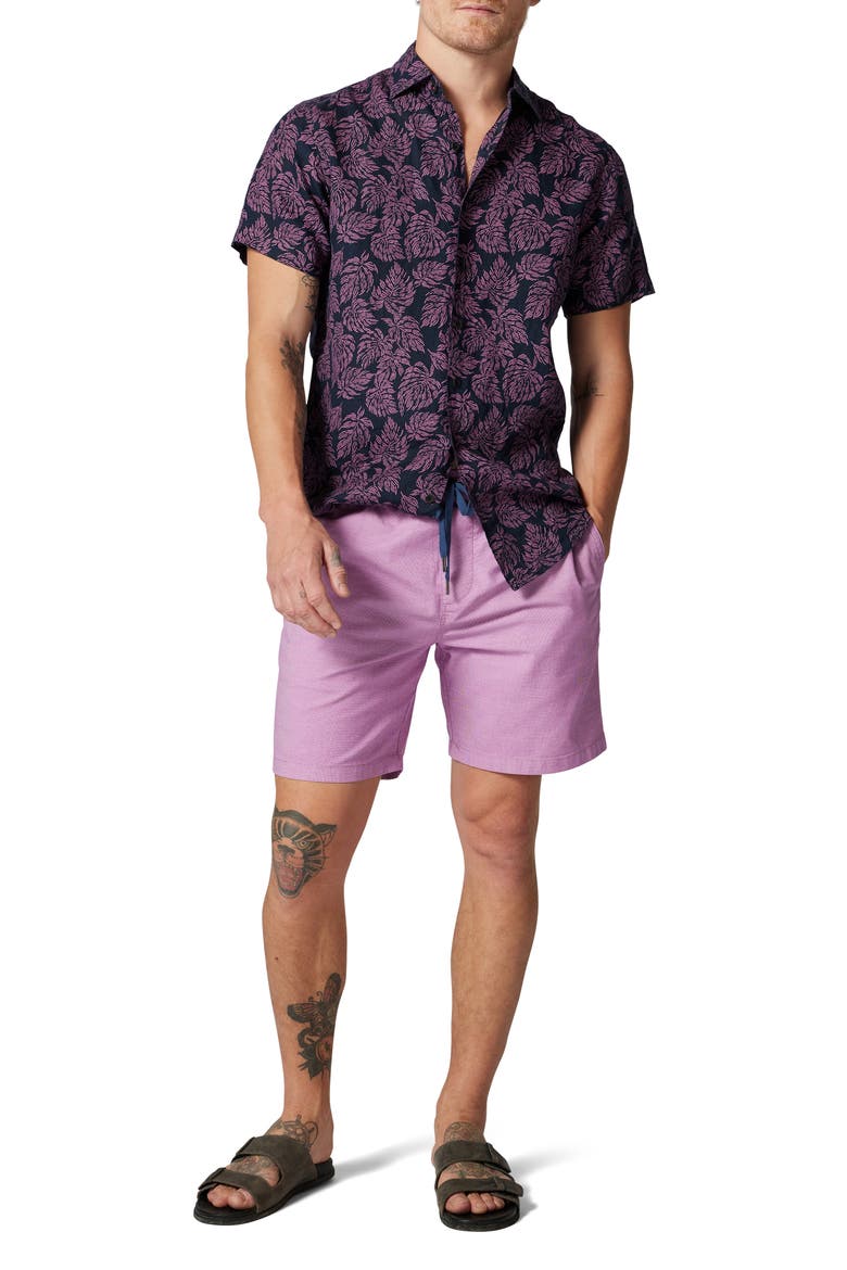 Yelverton Sport Fit Frond Print Short Sleeve Linen Button-Up Shirt, Alternate, color, DEEP SEA