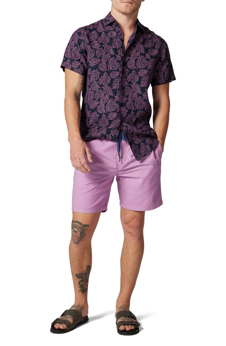 Rodd & Gunn Yelverton Sport Fit Frond Print Short Sleeve Linen Button-Up Shirt, Alternate, color, Deep Sea