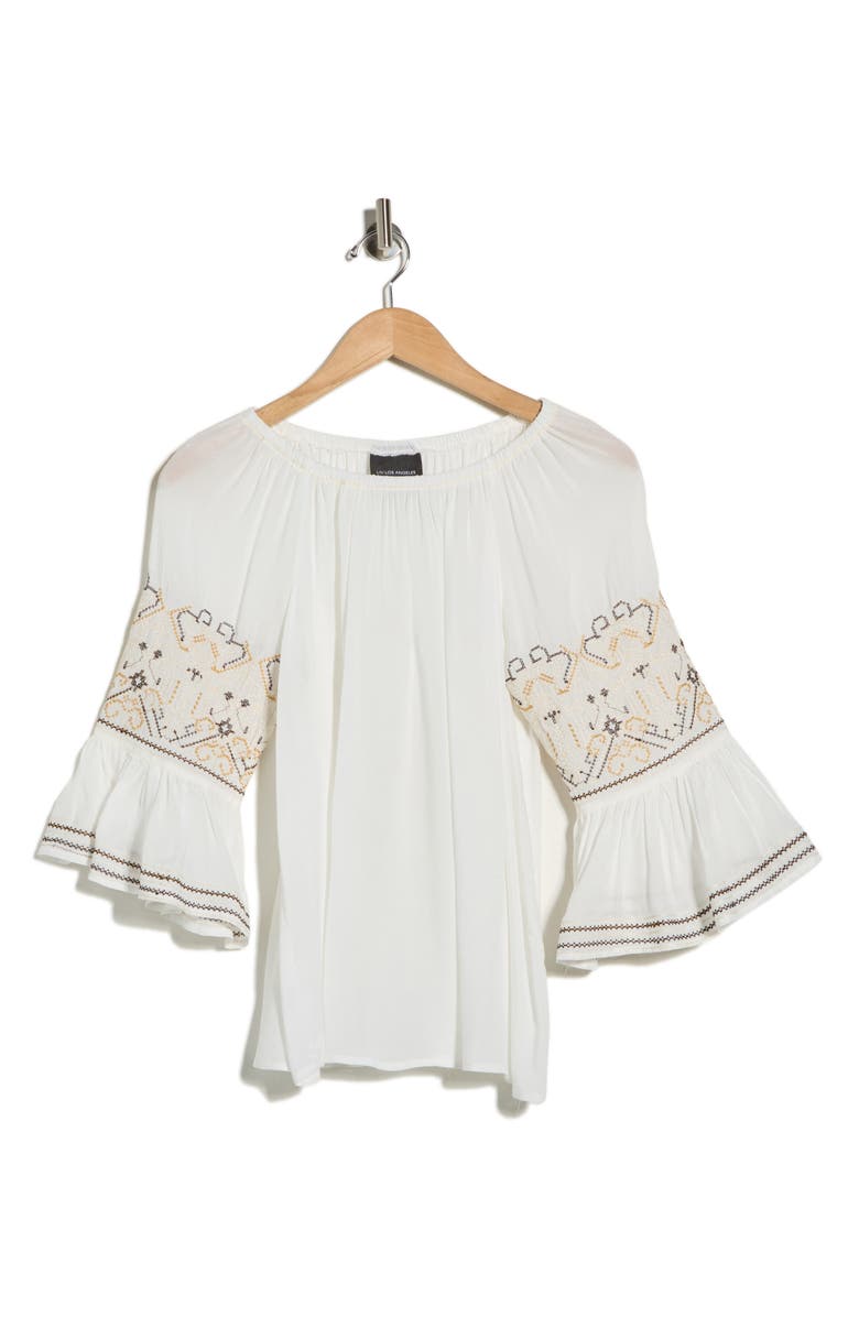 Forgotten Grace Sheer Embroidered Sleeve Top, Main, color, White