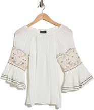 Forgotten Grace Sheer Embroidered Sleeve Top