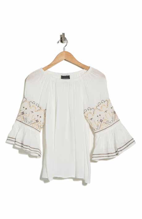 Forgotten Grace Sheer Embroidered Sleeve Top