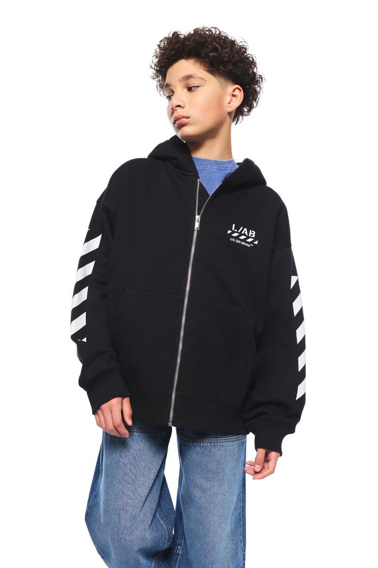 Kids' Diag Full Zip Graphic Hoodie, Alternate, color, BLACK