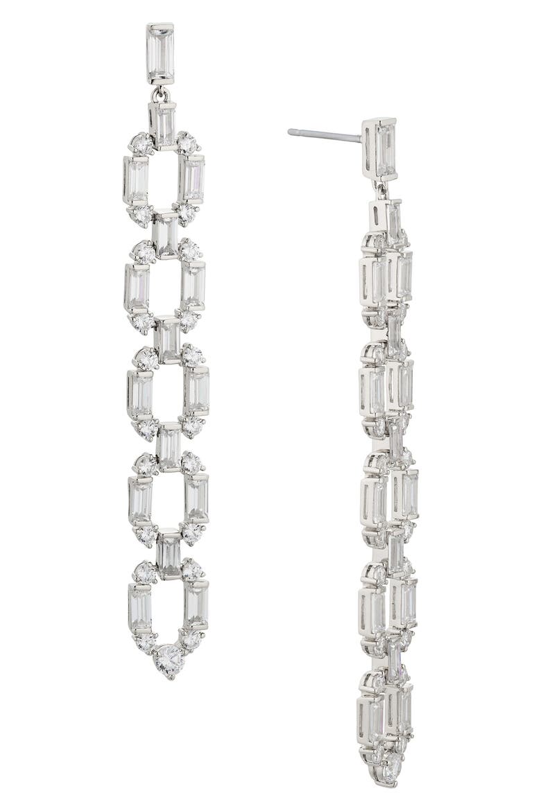 Gwen Cubic Zirconia Chain Drop Earrings, Main, color, RHODIUM