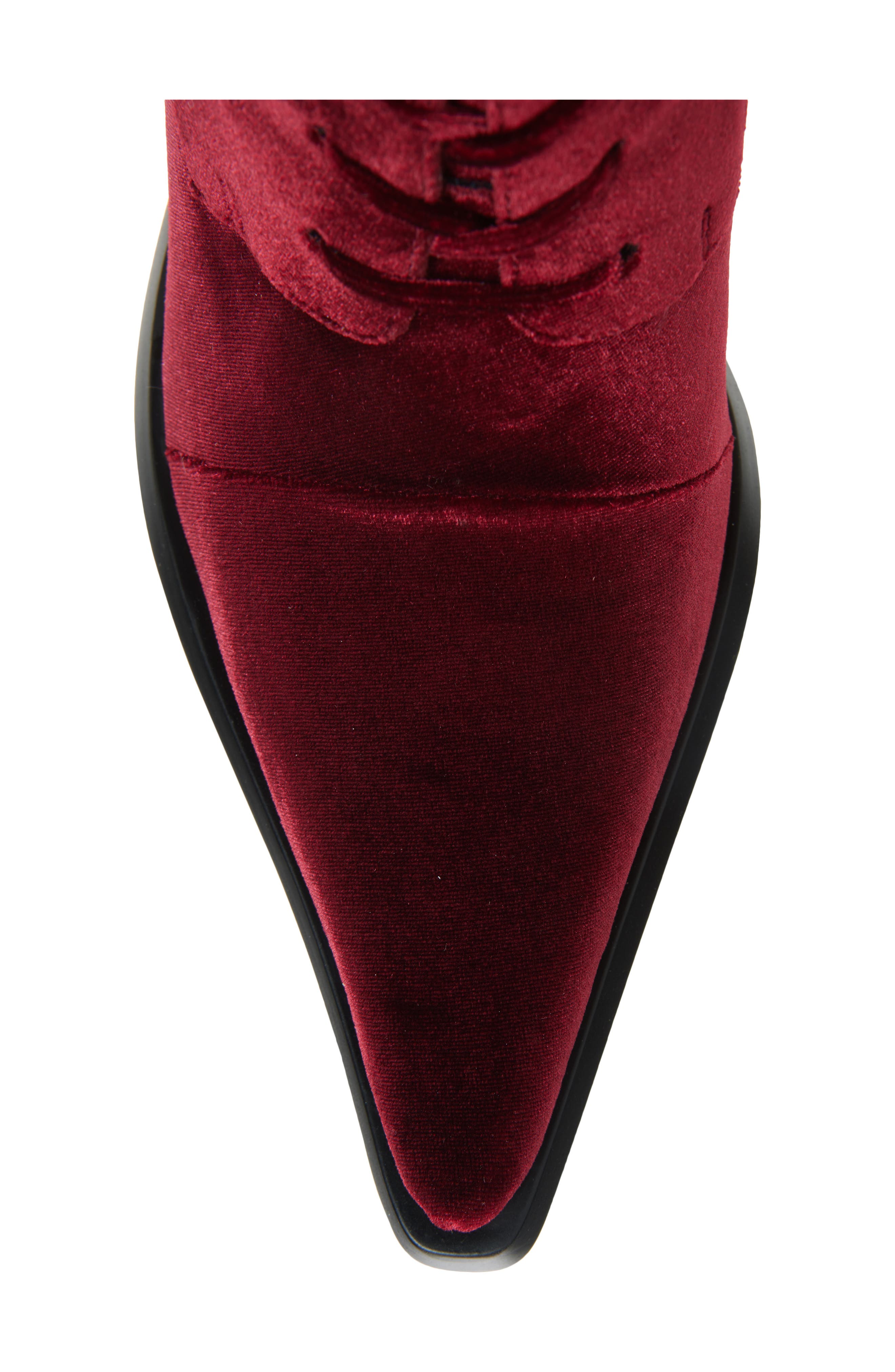 Jeffrey Campbell Joyeux Floral Lace-Up Knee High Boot, Alternate, color, Wine Velvet Floral Multi