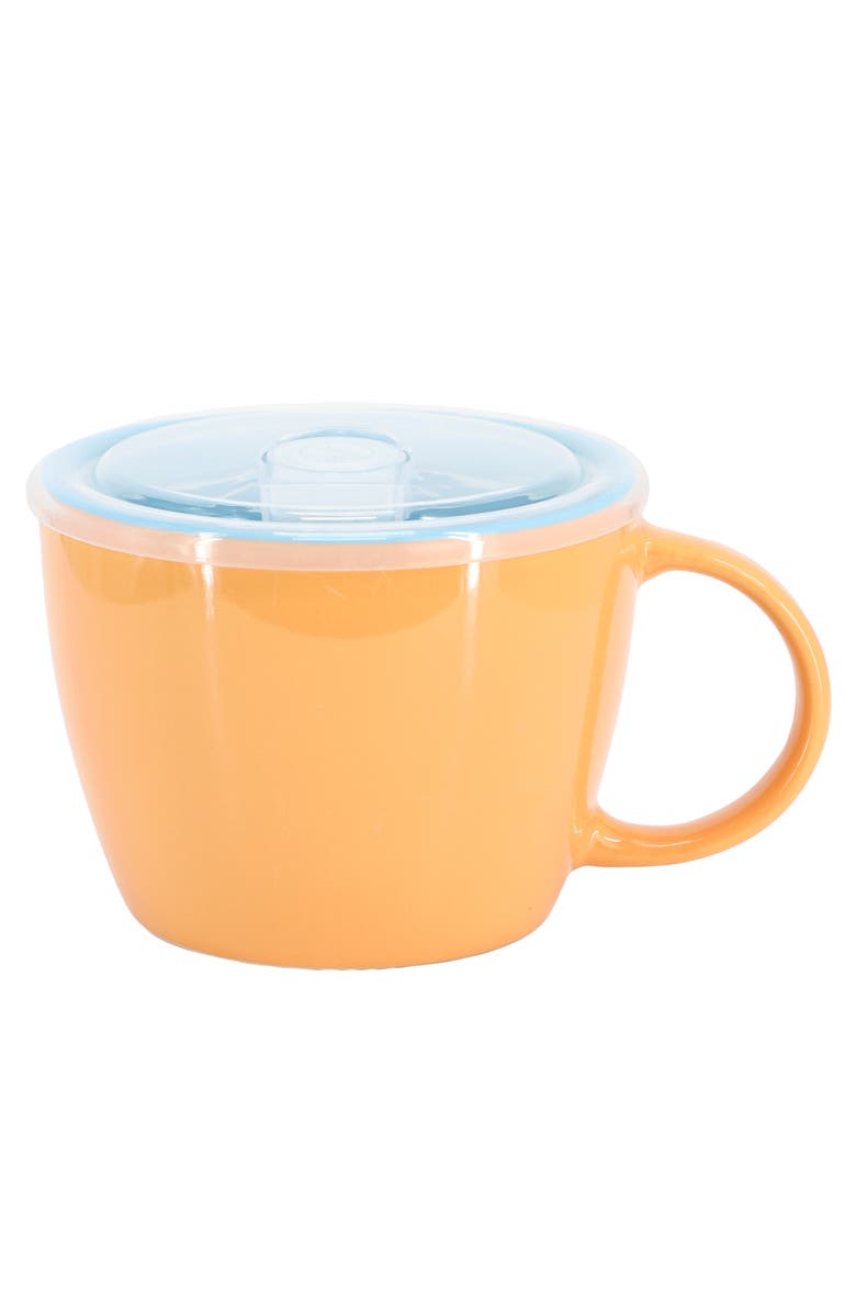 Gibson Home On The Go 4 Piece 25 Ounce Stoneware Soup Cup Set with Lid, Alternate, color, Orange