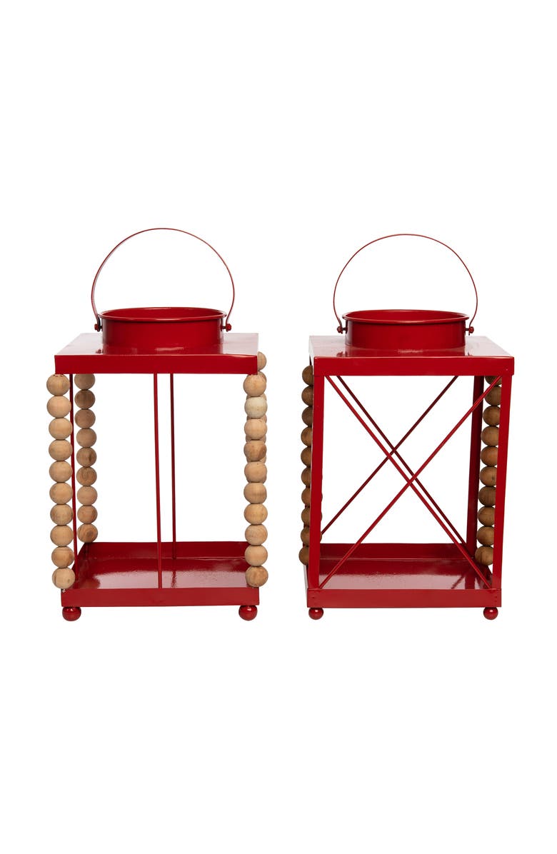 Transpac Metal Red Beaded Lantern Set of 2 Christmas Decor, Alternate, color,
