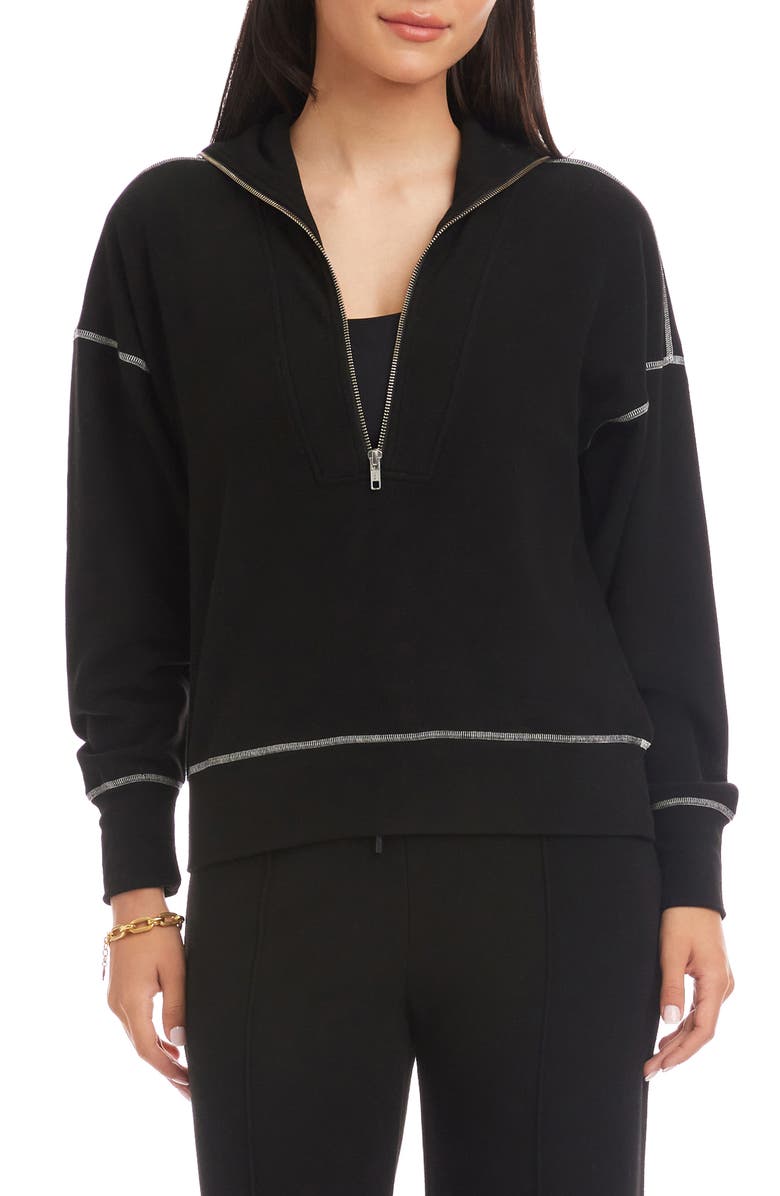 Karen Kane Contrast Stitch Half Zip Pullover, Main, color, Black