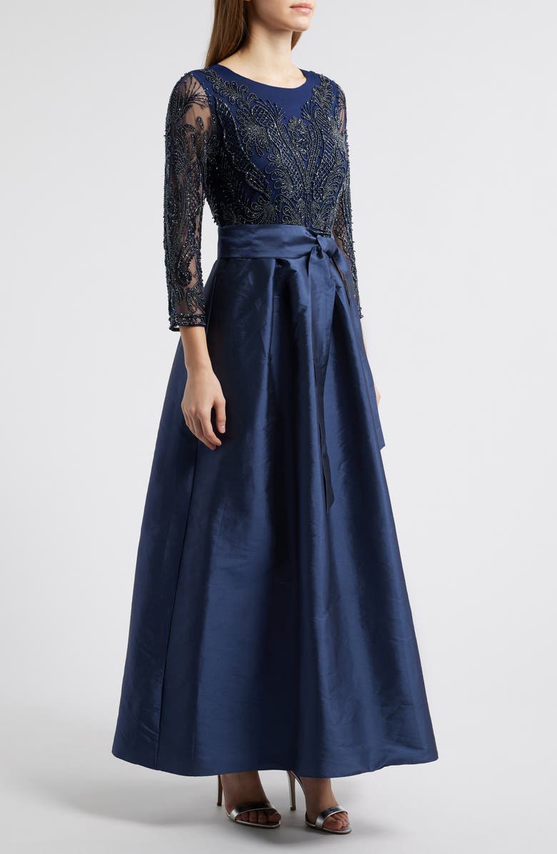 Pisarro Nights Beaded Long Sleeve Gown, Alternate, color,