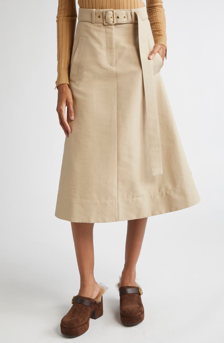 Moncler Belted A-Line Skirt, Main, color, Light Mud