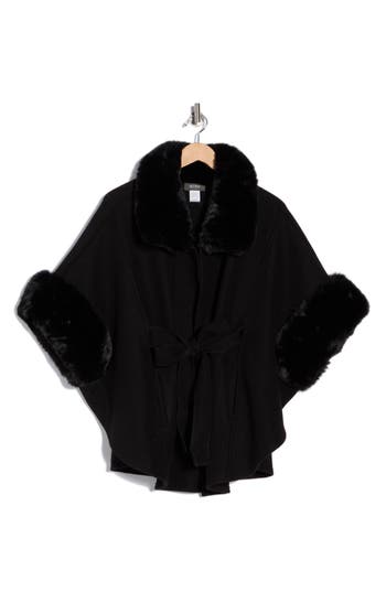 Bcbg Faux Fur Belted Topper In Black