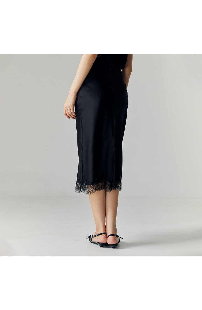 ATS Althea Satin Lace Skirt, Alternate, color, Black