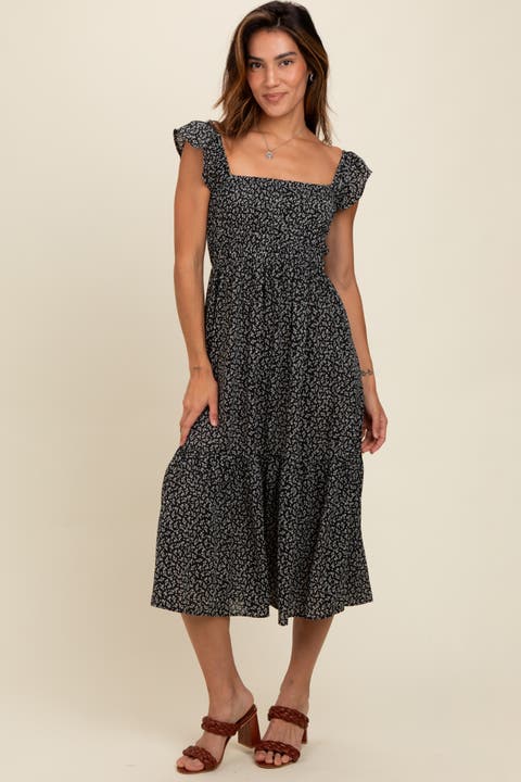 Ruffle Strap Smocked Mid Dress