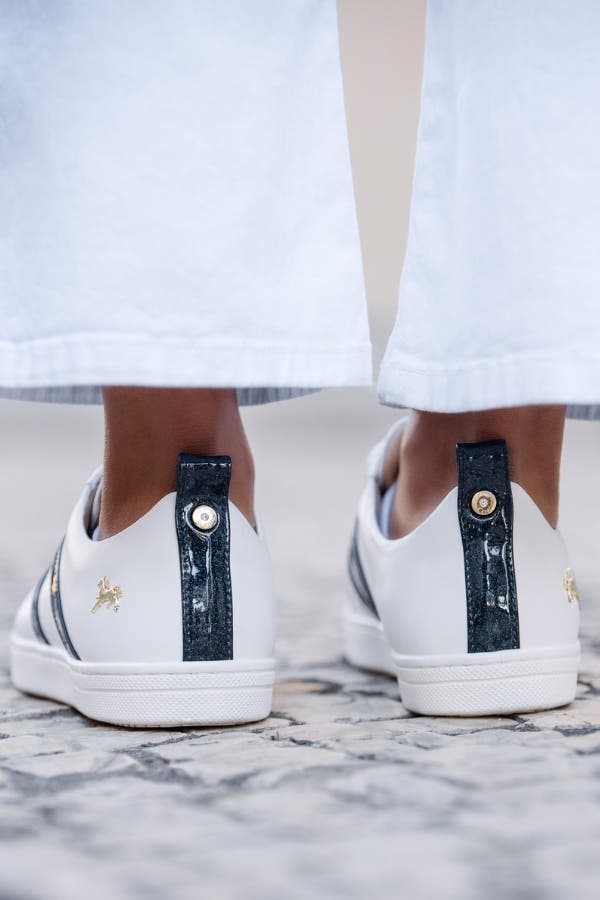 Gloss Leather Sneakers, Alternate, color, White / Navy