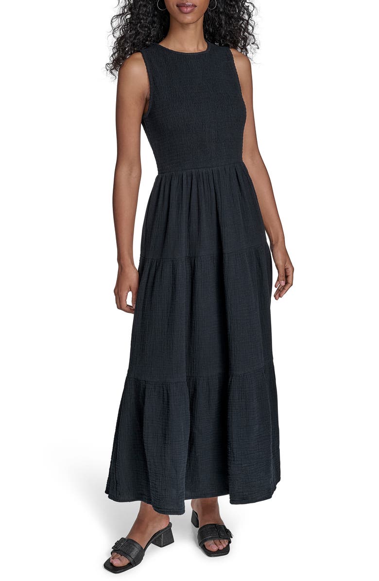 Smocked Sleeveless Tiered Cotton Gauze Maxi Dress