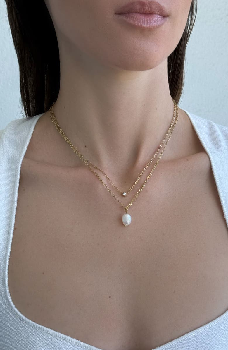 Adornia 18K Gold Plated Crystal & Pearl Layered Necklace, Alternate, color, Gold/ White