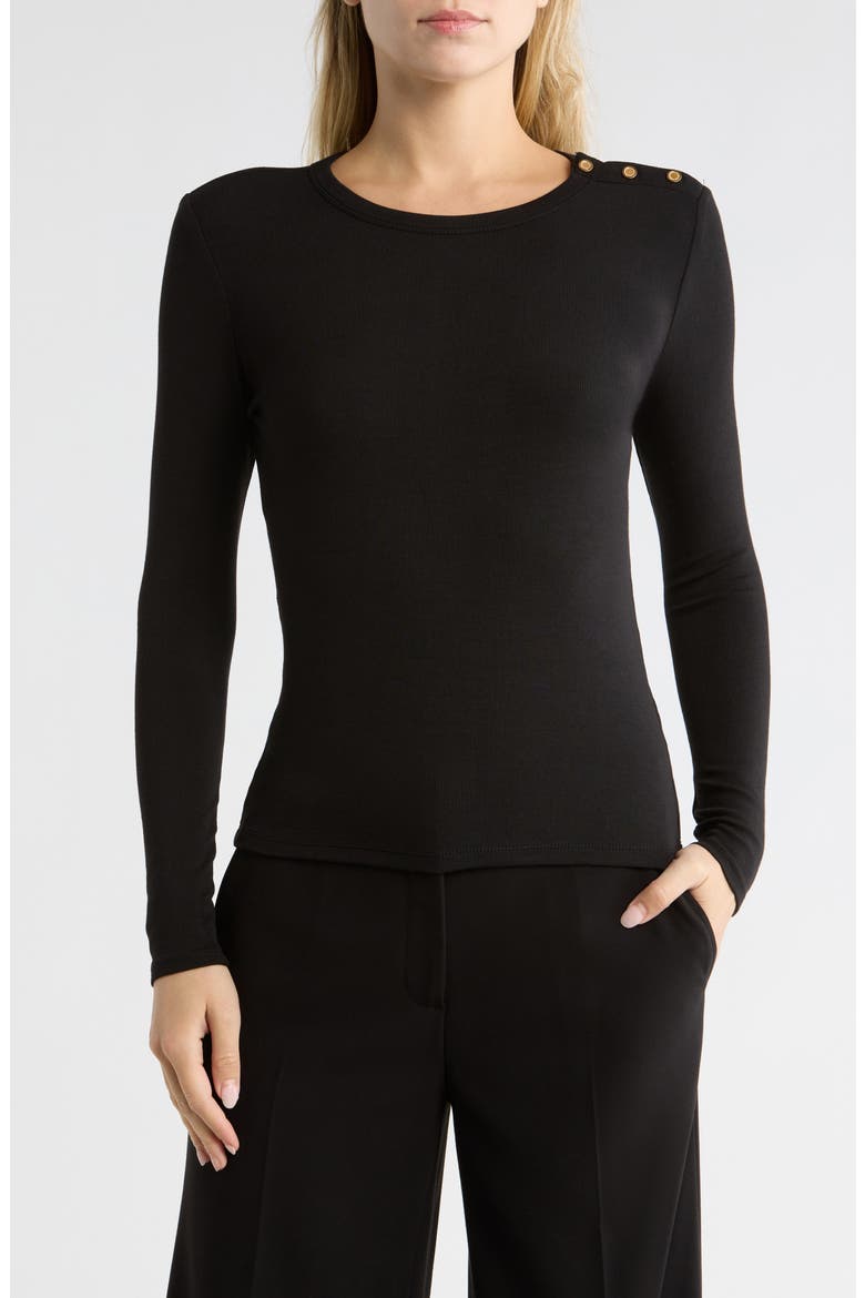 Button Shoulder Knit Top, Main, color, BLACK