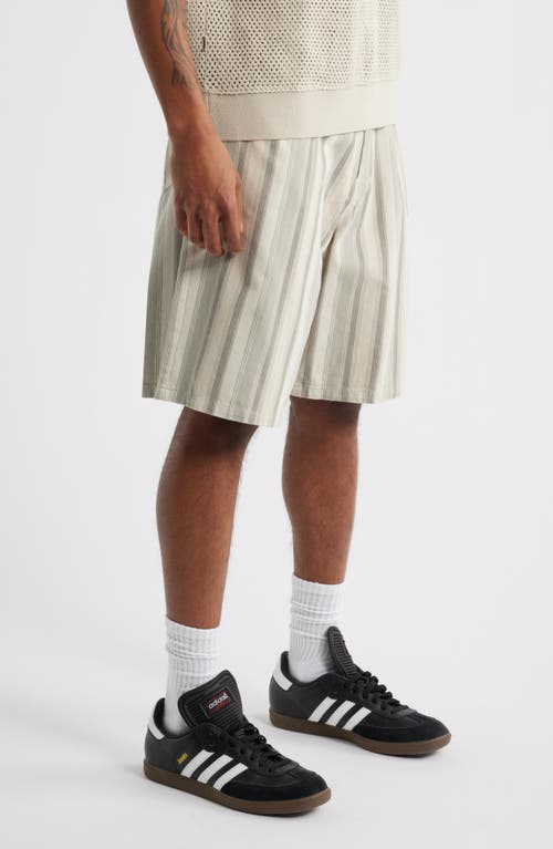 Obey Baja Stripe Baggy Denim Shorts In Neutral