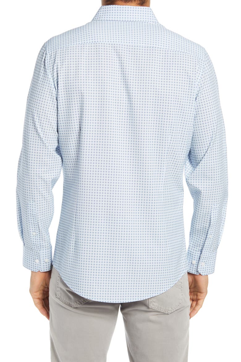 Leeward Trim Fit Print Button-Up Performance Shirt, Alternate, color, SKYWAY AND NAVY MINI GEO DOT