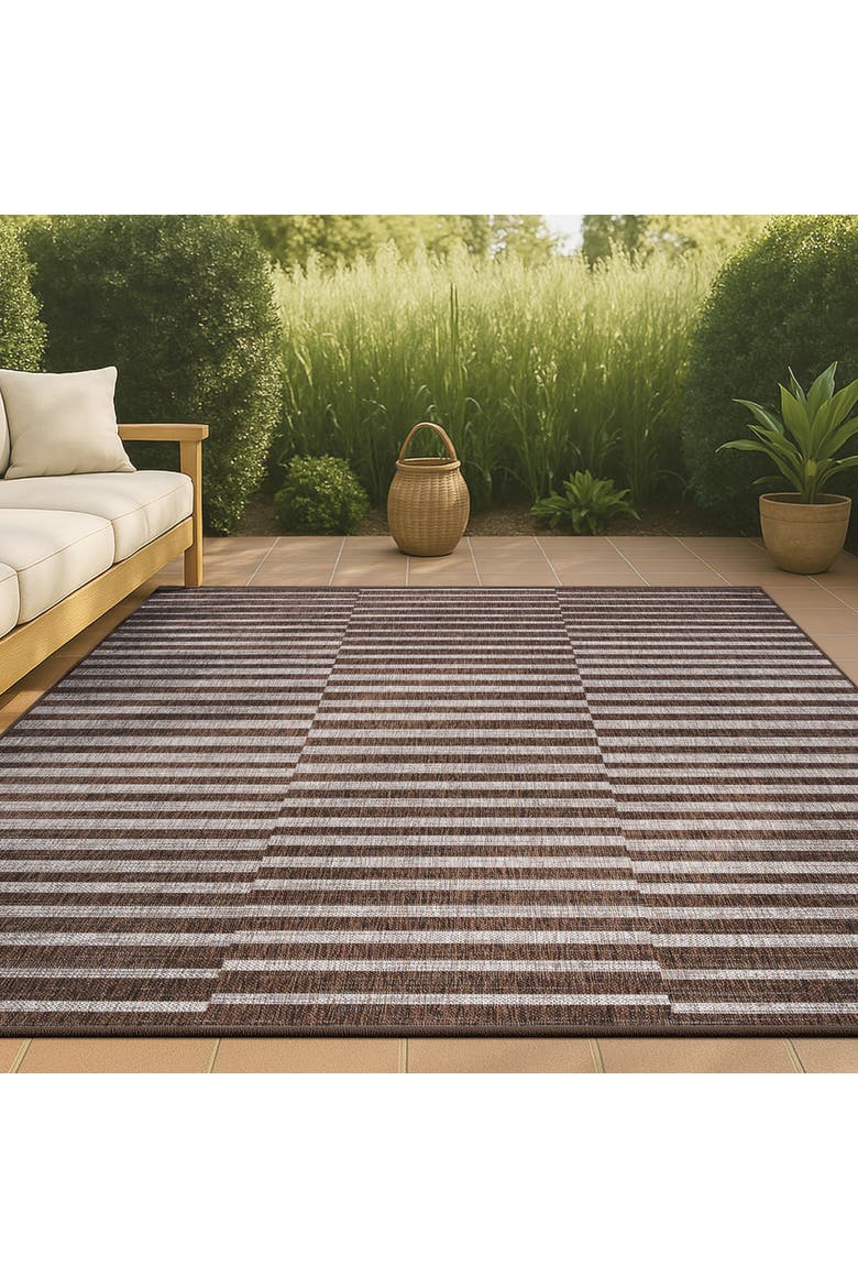 Sukie Modern Offset Stripe Indoor/Outdoor Area Rug, Alternate, color, Brown/Beige