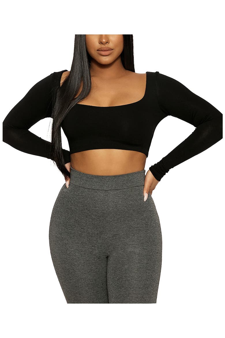Scoop Neck Crop Top, Alternate, color, BLACK