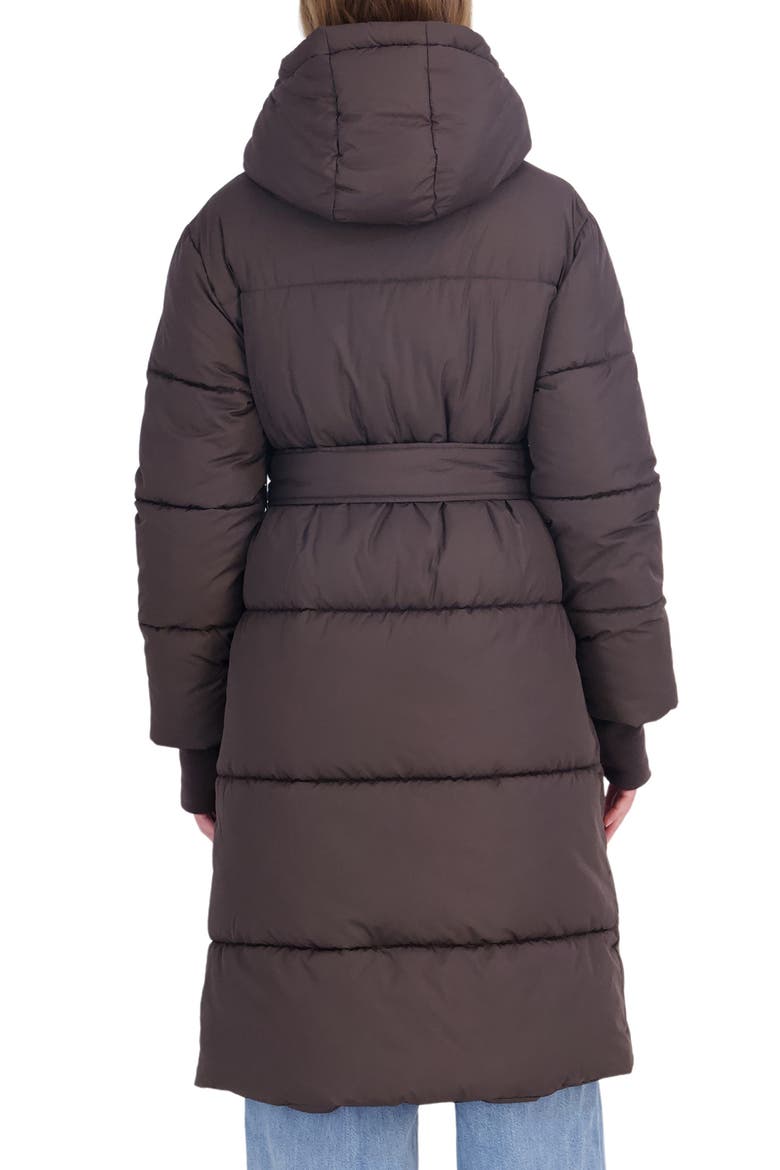 Belted Water Resistant Puffer Coat, Alternate, color, BROWN