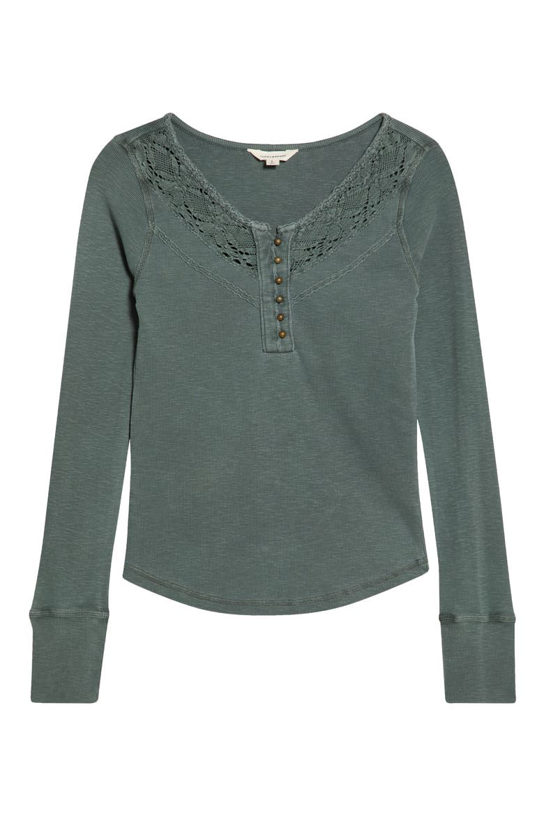 Lace Yoke Henley Top, Main, color, BALSAM GREEN