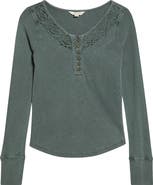 Lucky Brand Lace Yoke Henley Top