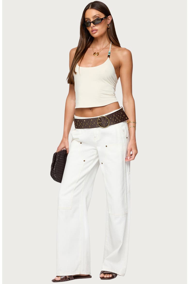 Radley Beaded Halter Crop Top, Alternate, color, CREAM